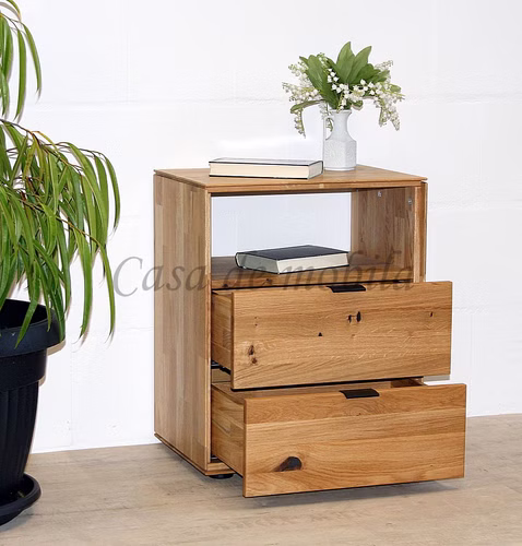 Massivholz Nachtkommode hoch mit 2 schubladen MERCUR 50x63x37cm Wildeiche massiv natur geölt Casa de mobila Goslar