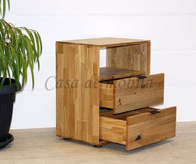 Moderne Nachtschrank hoch mit 2 schubladen MERCUR 50x63x37cm Wildeiche massiv natur geölt Casa de mobila Goslar