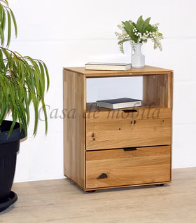 Moderne Nachtkommode hoch mit 2 schubladen MERCUR 50x63x37cm Wildeiche massiv natur geölt Casa de mobila Goslar