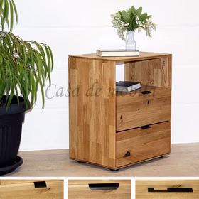 Massivholz Nachtkommode hoch mit 2 schubladen MERCUR 50x63x37cm Wildeiche massiv natur geölt Casa de mobila Goslar