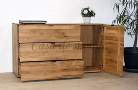 Massivholz Sideboard mit Schubladen und Holztür Mercur 150x84x45cm Wildeiche massiv geölt Casa de mobila Goslar