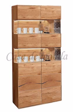 Massivholz Vitrine 2 türig 100x202x40cm HARZ Asteiche massiv natur geölt mit Hirnholz Casa de mobila Goslar
