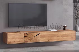 Massivholz TV-Hängeboard 220x31x40cm HARZ Wildeiche massiv natur geölt mit Hirnholz Casa de mobila Goslar
