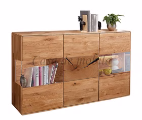 Massivholz Sideboard mit 2 Glastüren HARZ 150x89x40cm Wildeiche massiv natur geölt mit Hirnholz Casa de mobila Goslar