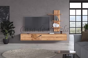 Hängende Schrankwand 2teilig 220x140x40cm HARZ Asteiche massiv mit Stirnholz Casa de mobila Goslar