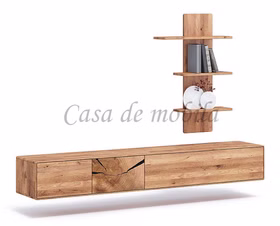 Wohnwand 220x140x40cm 2-teilig HARZ Wildeiche massiv geölt, Hirnholz Hängende Anbauwand 2teilig 220x140x40cm HARZ Asteiche massiv mit Stirnholz Casa de mobila Goslar
