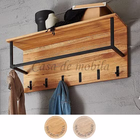 Massivholz Garderobe mit Hutablage 6 Haken WALKIN 90x40x32cm Eiche massiv natur oder weß bianco geölt Casa de mobila Goslar