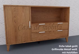 Massivholz TV-schrank geringe tiefe MIDO mit holzbeine hoch 134x68x32cm Eiche massiv braun nußbaumfarben geölt Casa de mobila Goslar