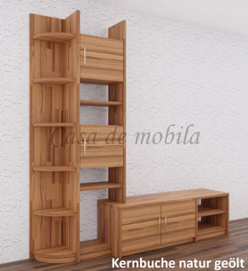 TV-Schrank Regal links 200x217/46x46/33 cm CONTRA Bügelgriffe TV-Lowboard mit Bügelgriffe, Regalaufsatz links CONTRA 200x217/46x46/33 cm Kernbuche massiv natur geölt
