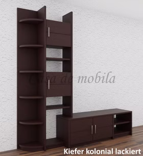 TV-Schrank Regal links 200x217/46x46/33 cm CONTRA Bügelgriffe TV-Schrank mit Bügelgriffe, Regalaufsatz links CONTRA 200x217/46x46/33 cm Kiefer Dunkelbraun lackiert