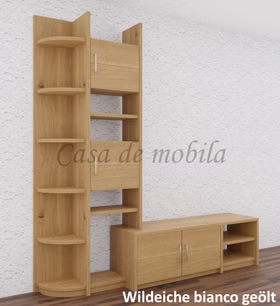 TV-Schrank Regal links 200x217/46x46/33 cm CONTRA Bügelgriffe TV-Regal mit Bügelgriffe, Regalaufsatz links CONTRA 200x217/46x46/33 cm Wildeiche massiv weiß bianco geölt