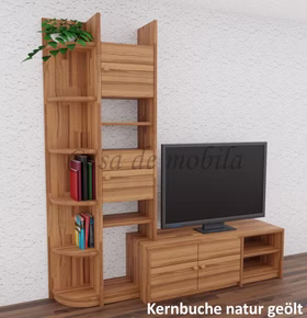 TV-Board, Regalaufsatz links 200x217/46x46/33 cm CONTRA Massivholz TV-Schrank mit Regalaufsatz links 200x217/46/33 cm CONTRA kernbuche massiv natur geölt