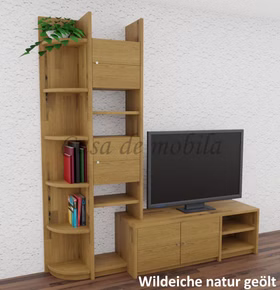 TV-Board, Regalaufsatz links 200x217/46x46/33 cm CONTRA Massivholz TV-Lowboard mit Regalaufsatz links 200x217/46/33 cm CONTRA Wildeiche massiv natur geölt