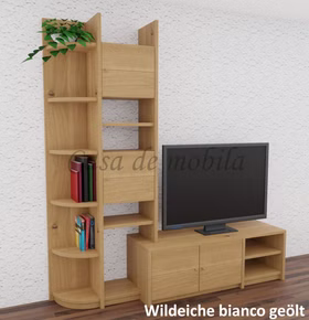 TV-Board, Regalaufsatz links 200x217/46x46/33 cm CONTRA Massivholz TV-Lowboard mit Regalaufsatz links 200x217/46/33 cm CONTRA Wildeiche massiv weiß bianco geölt