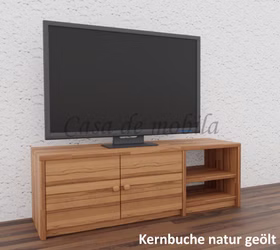 Massivholz TV-Kommode mit 2 Holztüren und 2 Fächer CONTRA 134x46x46cm Kernbuche massiv geölt Casa de mobila Goslar