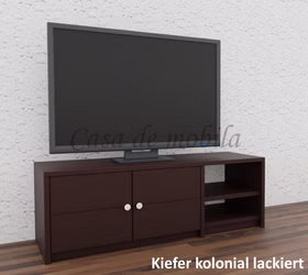 Massivholz TV-Kommode mit 2 Holztüren und 2 Fächer CONTRA 134x46x46cm Kiefer massiv dunkelbraun kolonial Casa de mobila Goslar
