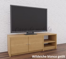 Massivholz TV-Lowboard mit 2 Holztüren und 2 Fächer CONTRA 134x46x46cm Wildeiche massiv weiß bianco geölt Casa de mobila Goslar