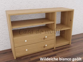 Kommode 2 Schubladen,4 offene Fächer 134x84x46cm CONTRA Massivholz hifi schrank mit 2 Schubladen,4 offene Fächer CONTRA 134x84x46cm Wildeiche massiv weiß bianco geölt Casa de mobila Goslar