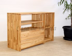 Kommode 2 Schubladen 4 offene Fächer 134x84x46cm CONTRA Massivholz hifi schrank mit 2 Schubladen,4 offene Fächer CONTRA 134x84x46cm Wildeiche massiv natur Casa de mobila Goslar