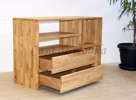 Kommode 2 Schubladen 4 offene Fächer 134x84x46cm CONTRA Massivholz hifi regal mit 2 Schubladen,4 offene Fächer CONTRA 134x84x46cm Wildeiche massiv natur Casa de mobila Goslar
