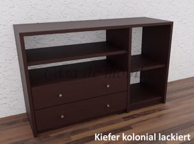 Kommode 2 Schubladen,4 offene Fächer 134x84x46cm CONTRA Massivholz hifi kommode mit 2 Schubladen,4 offene Fächer CONTRA 134x84x46cm kiefer massiv dunkelbraun kolonial lackiert Casa de mobila Goslar