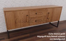 Massivholz TV-kommode mit Metallbeine MIDO 134x36x32cm Eiche massiv tabak nußbaumfarben geölt Casa de mobila Goslar
