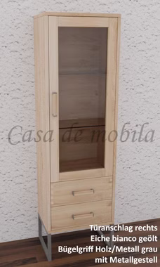 Vitrine halbhoch mit metallbeine grau und 2 Schubladen tiefe 32cm MIDO Eiche massiv weiß Bianco geölt Casa de mobila Goslar