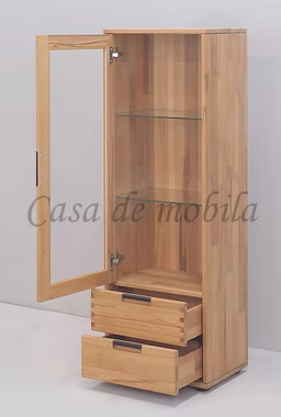 Massivholz Vitrinenschrank halbhoch mit 2 Schubladen 46x132x32cm MIDO Kernbuche massiv natur geölt Casa de mobila Goslar