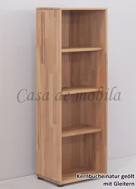 Bücherregal mit 4 offene Fächer 46x132x32cm MIDO Massivholz geölt Massivholz Bücherregal mit 4 offene Fächer schmal Mido 46x132x32cm kernbuche massiv natur geölt Casa de mobila Goslar