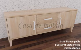 Massivholz TV-kommode mit holzbeine MIDO 134x36x40cm eiche massiv weiß bianco geölt Casa de mobila Goslar