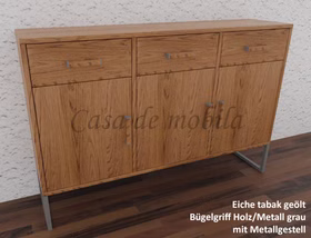 Sideboard niedrig mit 3 Holztür, 3 Schubladen 134x68x40cm MIDO geölt Massivholz kommode mit metallbeine 3 Holztüren,3 Schubladen MIDO Eiche massiv nußbaumfarben geölt Casa de mobila Goslar