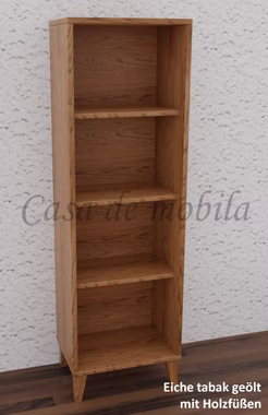 Bücherregal 4 offene Fächer 46x132x40cm MIDO Massivholz geölt Standregal schmal mit holzbeine Mido 46x132x40cm Eiche massiv braun tabak nussbaumfarben geölt Casa de mobila Goslar