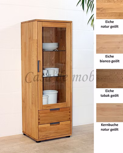 Vitrine halbhoch mit 2 Schubladen 46x132x40cm MIDO Massivholz geölt Vitrine halbhoch mit 2 Schubladen MIDO 46x132x40cm Kernbuche Eiche massiv natur bianco tabakfarben geölt Casa de mobila Goslar