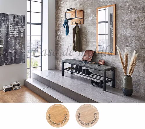 Dielen-Set 3teilig breit WALK IN Wildeiche Leder Metallablage