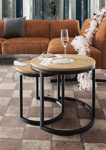 Beistelltisch-Set rund ⌀50x43/40x38cm OAKLAND Wildeiche geölt
