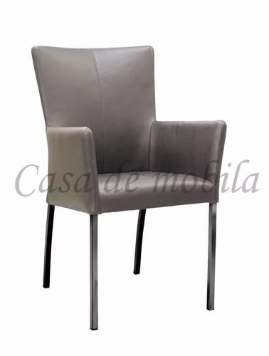 Armlehnstuhl dunkelbraun mit Metallbeinen schwarz mit Farbmuster