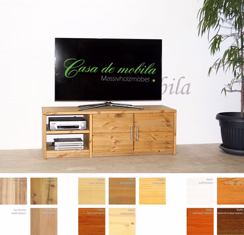 TV-Kommode 2 Holztüren 2 Fächer 134x46x46cm CONTRA Massivholz TV-Lowboard, 2 Holztüren mit griffe CONTRA 134x46x46cm Kiefer Buche Eiche massiv Casa de mobila Goslar