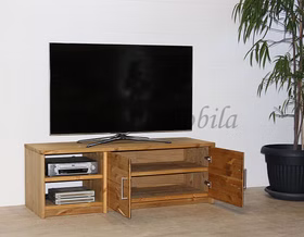 TV-Kommode 2 Holztüren 2 Fächer 134x46x46cm CONTRA Massivholz TV-Lowboard, 2 Holztüren mit griffe CONTRA 134x46x46cm Kiefer massiv gelaugt geölt Casa de mobila Goslar