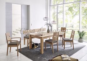 Esszimmer-Bank mit Holzlehne IDEAL Asteiche massiv bianco geölt Leder Colorado Sitzpolster Casa de mobila Goslar