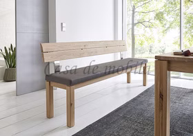 Bank, Holzlehne IDEAL Asteiche bianco geölt Colorado Leder Küchenbank mit Holzlehne IDEAL Eiche massiv bianco geölt Leder Colorado Sitzpolster Casa de mobila Goslar