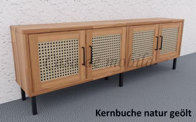 TV-Board mit 4 Holztüren Wiener Geflecht 176x59x33cm CONTRA Massivholz Fernsehkommode mit 4 Türen Wiener Geflecht CONTRA 176x59x33cm Kernbuche massiv natur geölt Casa de mobila Goslar