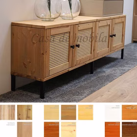 TV-Board mit 4 Holztüren Wiener Geflecht 176x59x33cm CONTRA Massivholz TV-Lowboard mit 4 Türen Wiener Geflecht CONTRA 176x59x33cm Kiefer Kernbuche Wildeiche massiv