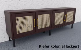 TV-Board mit 4 Holztüren Wiener Geflecht 176x59x33cm CONTRA Massivholz TV-Kommode mit 4 Türen Wiener Geflecht CONTRA 176x59x33cm Kiefer massiv dunkelbraun kolonial Casa de mobila Goslar