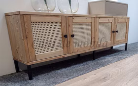 TV-Board mit 4 Holztüren Wiener Geflecht 176x59x33cm CONTRA Massivholz Fernsehkommode mit 4 Türen Wiener Geflecht CONTRA 176x59x33cm Kiefer massiv gelaugt geölt Casa de mobila Goslar