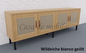 TV-Board mit 4 Holztüren Wiener Geflecht 176x59x33cm CONTRA Massivholz TV-kommode mit 4 Türen Wiener Geflecht CONTRA 176x59x33cm Wildeiche massiv bianco geölt Casa de mobila Goslar