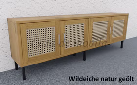 TV-Board mit 4 Holztüren Wiener Geflecht 176x59x33cm CONTRA Massivholz Fernsehkommode mit 4 Türen Wiener Geflecht CONTRA 176x59x33cm Wildeiche massiv natur geölt Casa de mobila Goslar