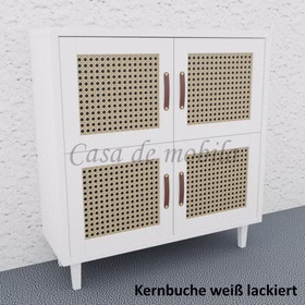Massivholz kommode mit 4 Türen Wiener Geflecht CONTRA 89x95x33cm kernbuche massiv weiß lackiert Casa de mobila Goslar