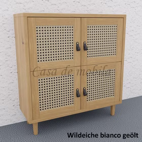 Massivholz Flurkommode mit 4 Türen Wiener Geflecht CONTRA 89x95x33cm wildeiche massiv weiß bianco geölt Casa de mobila Goslar