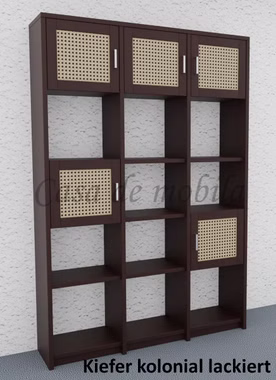 Massivholz regal raumteiler mit Holztüren Wiener Geflecht CONTRA 136x199x33cm kiefer massiv dunkelbraun kolonial lackiert Casa de mobila Goslar