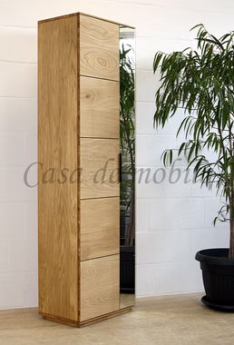 Massivholz Garderobenschrank schmal SIGNUM 60x206x38cm mit Spiegel Wildeiche massiv natur geölt Casa de mobila Goslar